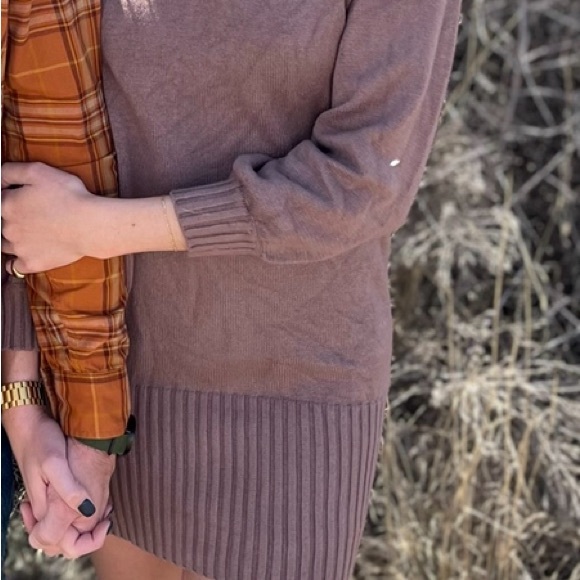 BTFBM Women Casual V Neck Knit Mini Fall Sweater Dress - Picture 2 of 3